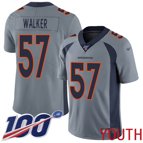 Youth Denver Broncos #57 Demarcus Walker Limited Silver Inverted Legend 100th Season Football NFL Jersey